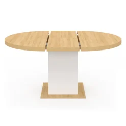 Table à manger extensible ronde 120-160 cm 4-8 personnes bois et blanc