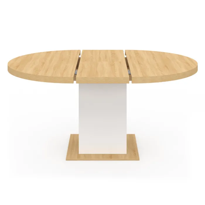 Table à manger extensible ronde 120-160 cm 4-8 personnes bois et blanc