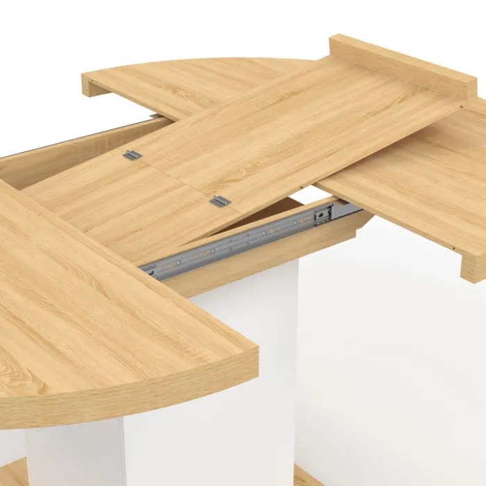 Table à manger extensible ronde 120-160 cm 4-8 personnes bois et blanc