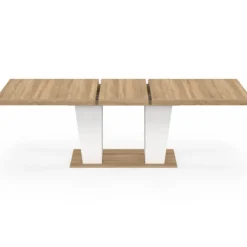 Table à manger extensible rectangle 8-12 personnes bois et blanc 200-250 cm