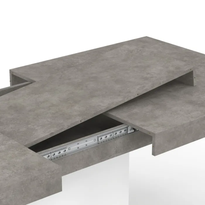 Table à manger extensible béton et blanc 6-10 personnes 160-200 cm