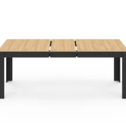 Table à manger extensible rectangle ROZY 6-10 personnes noire plateau façon hêtre 160-200 cm