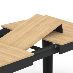Table à manger extensible rectangle ROZY 6-10 personnes noire plateau façon hêtre 160-200 cm
