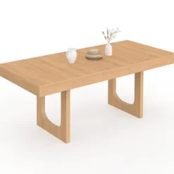 Table à manger extensible rectangle 4-8 personnes pied arc bois effet hêtre 160-200 cm
