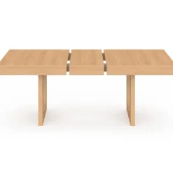 Table à manger extensible rectangle 4-8 personnes pied arc bois effet hêtre 160-200 cm