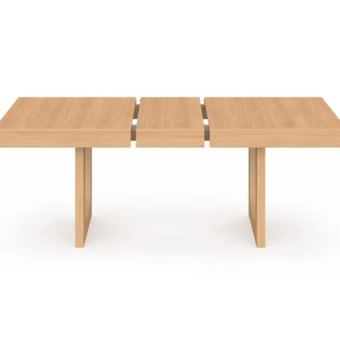 Table à manger extensible rectangle 4-8 personnes pied arc bois effet hêtre 160-200 cm