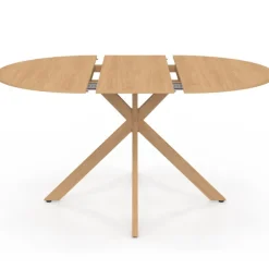 Table à manger extensible ronde 4-8 personnes pied araignée bois effet hêtre 110-150 cm