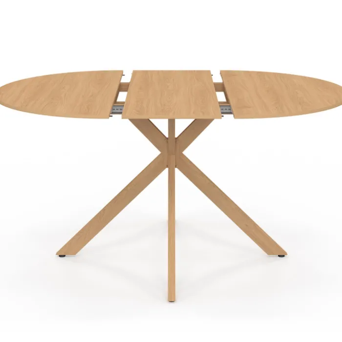 Table à manger extensible ronde 4-8 personnes pied araignée bois effet hêtre 110-150 cm