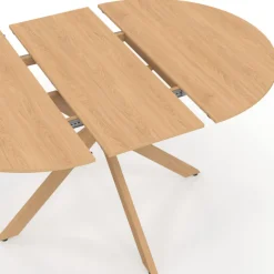 Table à manger extensible ronde 4-8 personnes pied araignée bois effet hêtre 110-150 cm