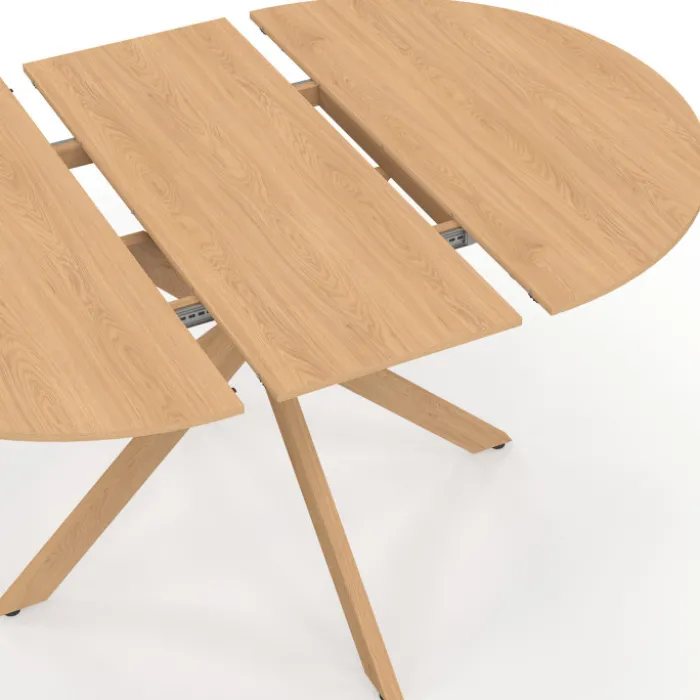 Table à manger extensible ronde 4-8 personnes pied araignée bois effet hêtre 110-150 cm