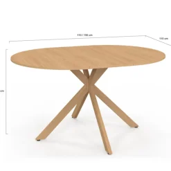 Table à manger extensible ronde 4-8 personnes pied araignée bois effet hêtre 110-150 cm