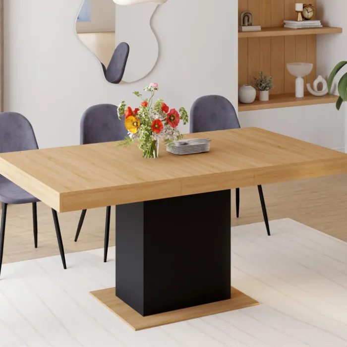 Table à manger extensible rectangle 4-6 personnes bois et noir 120-160 cm