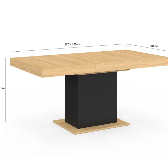 Table à manger extensible rectangle 4-6 personnes bois et noir 120-160 cm
