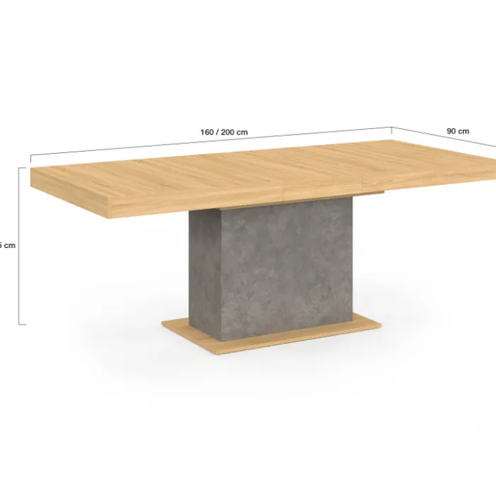 Table à manger extensible 6-10 personnes bois et effet béton