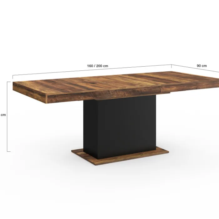Table à manger extensible rectangle bois foncé et noir