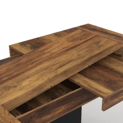 Table à manger extensible rectangle bois foncé et noir