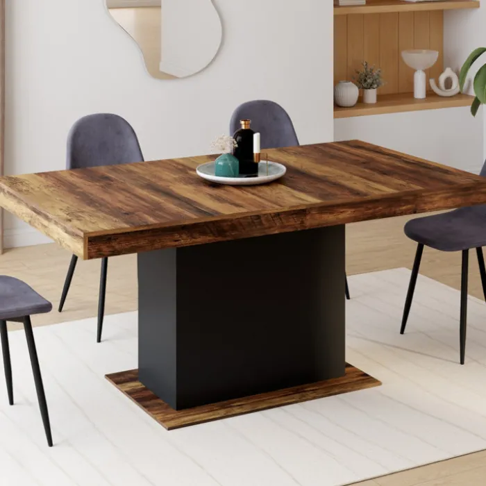 Table à manger extensible rectangle bois foncé et noir