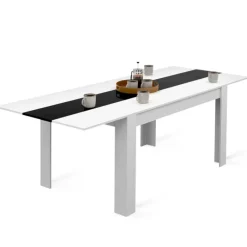 Table à manger extensible rectangle blanche et noire 6-10 personnes 140-220 cm