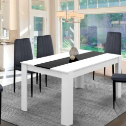 Table à manger extensible rectangle blanche et noire 6-10 personnes 140-220 cm