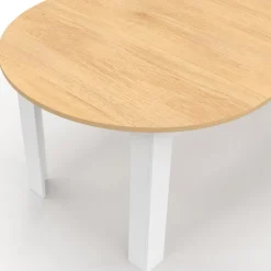 Table à manger extensible ronde 4-10 personnes blanche plateau façon hêtre 110-200 cm