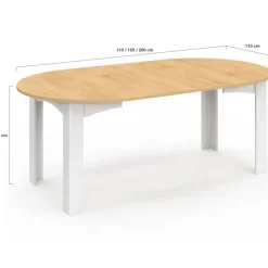 Table à manger extensible ronde 4-10 personnes blanche plateau façon hêtre 110-200 cm