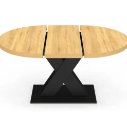 Table à manger extensible ronde 4-8 personnes bois et noir 110 - 150cm