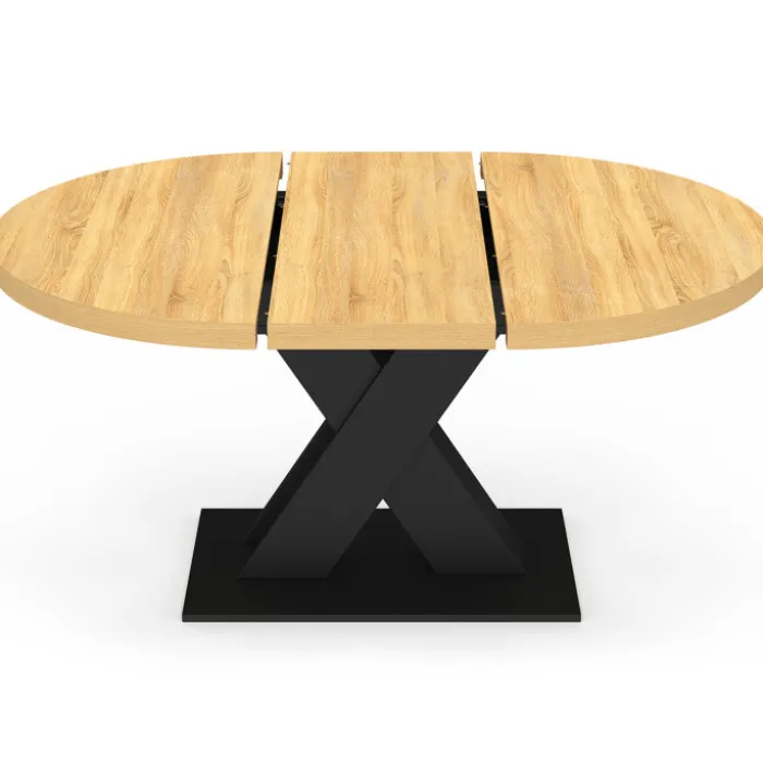 Table à manger extensible ronde 4-8 personnes bois et noir 110 - 150cm