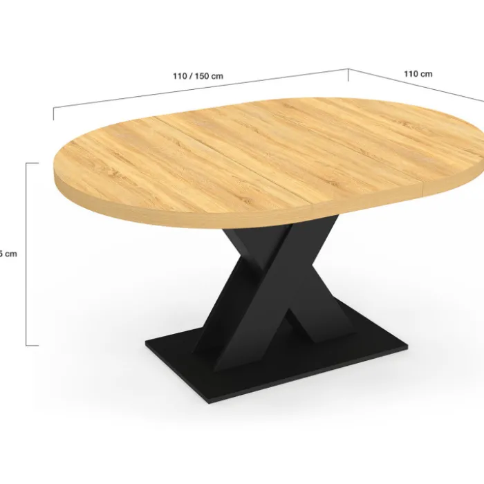 Table à manger extensible ronde 4-8 personnes bois et noir 110 - 150cm