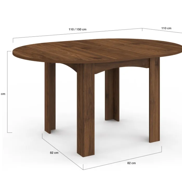 Table à manger extensible ronde 4-8 personnes noyer 110-150 cm