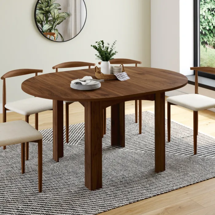 Table à manger extensible ronde 4-8 personnes noyer 110-150 cm