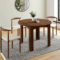 Table à manger extensible ronde 4-8 personnes noyer 110-150 cm