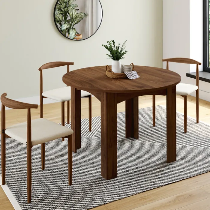 Table à manger extensible ronde 4-8 personnes noyer 110-150 cm