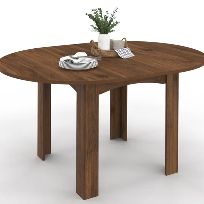 Table à manger extensible ronde 4-8 personnes noyer 110-150 cm