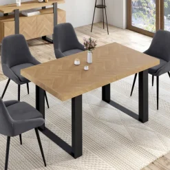 Table à manger extensible rectangulaire effet chevrons et noir