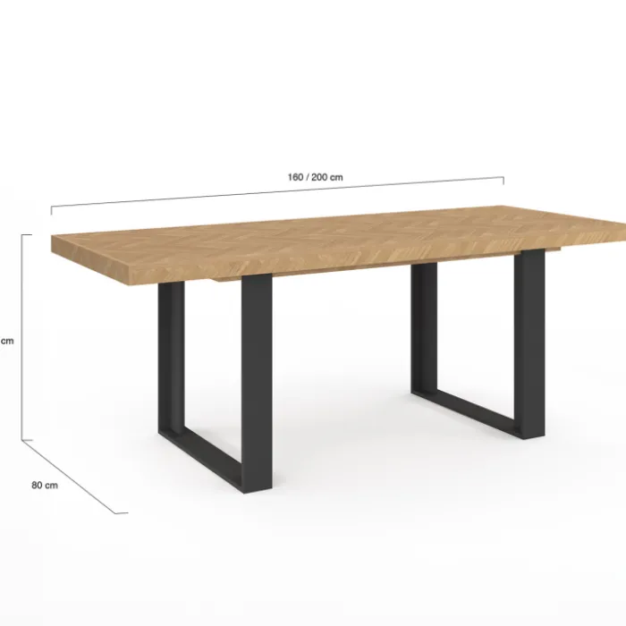 Table à manger extensible rectangulaire effet chevrons et noir