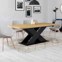 Table à manger extensible rectangle 8-12 personnes bois et noir 200-250 cm