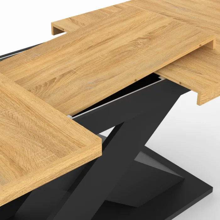 Table à manger extensible rectangle 8-12 personnes bois et noir 200-250 cm