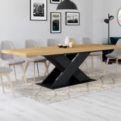 Table à manger extensible rectangle 8-12 personnes bois et noir 200-250 cm