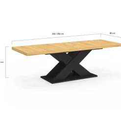 Table à manger extensible rectangle 8-12 personnes bois et noir 200-250 cm