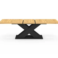 Table à manger extensible rectangle 8-12 personnes bois et noir 200-250 cm