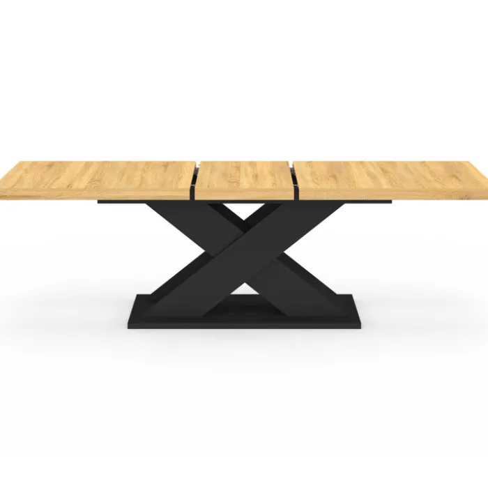 Table à manger extensible rectangle 8-12 personnes bois et noir 200-250 cm