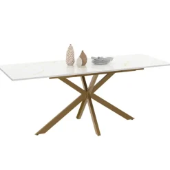 Table à manger extensible rectangulaire de 160-200 cm pour 6 à 10 personnes à effet marbre