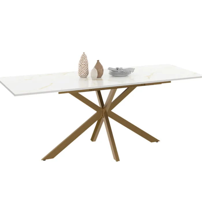 Table à manger extensible rectangulaire de 160-200 cm pour 6 à 10 personnes à effet marbre