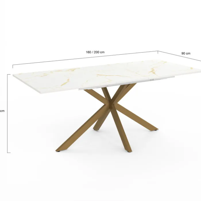 Table à manger extensible rectangulaire de 160-200 cm pour 6 à 10 personnes à effet marbre