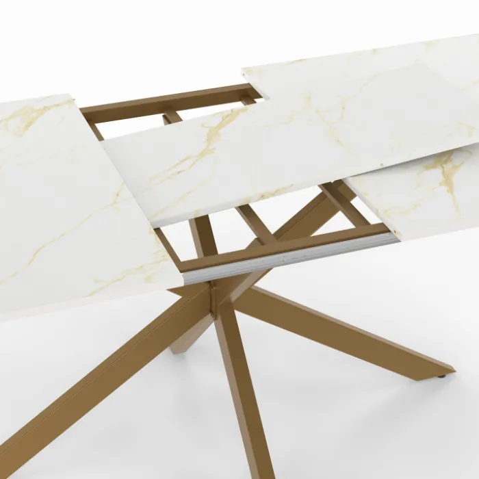 Table à manger extensible rectangulaire de 160-200 cm pour 6 à 10 personnes à effet marbre