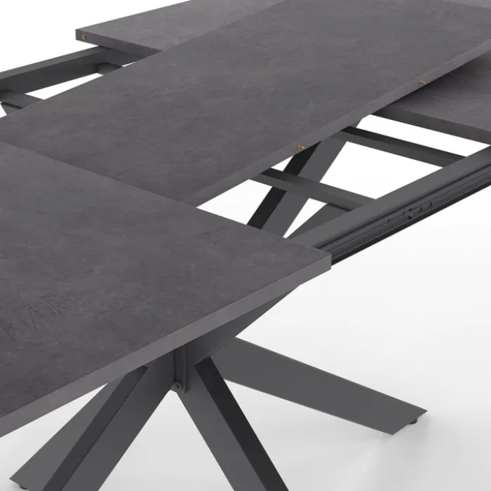 Table à manger extensible 6 à 10 personnes avec plateau effet béton pied araignée