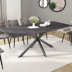 Table à manger extensible 6 à 10 personnes avec plateau effet béton pied araignée