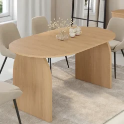 Table à manger extensible ovale 6 à 10 personnes 160-200 cm en bois façon hêtre