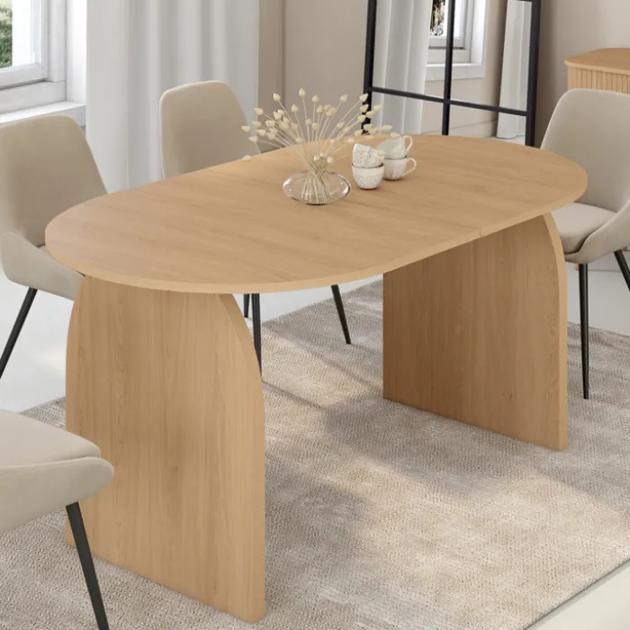 Table à manger extensible ovale 6 à 10 personnes 160-200 cm en bois façon hêtre