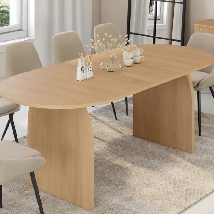 Table à manger extensible ovale 6 à 10 personnes 160-200 cm en bois façon hêtre